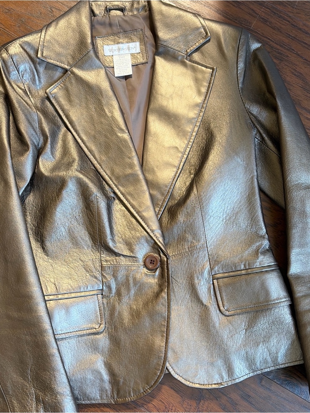 Worthington Metallic Gold Leather Blazer